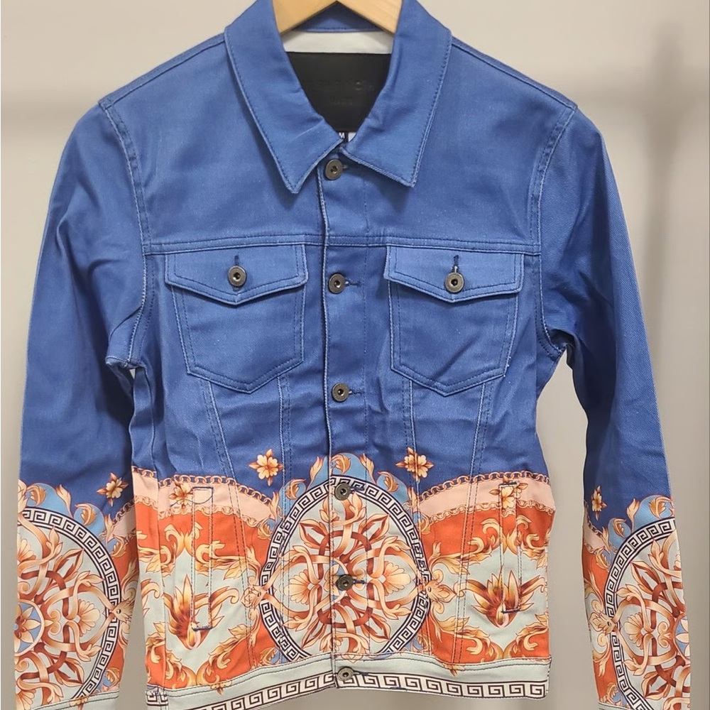 Vie Riche Baroque Print Denim Jean Jacket - Picture 3 of 6